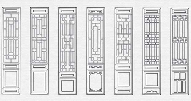 涪城常用中式仿古花窗图案隔断设计图