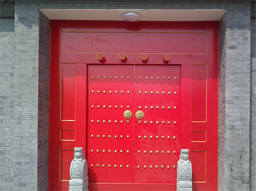 涪城中国传统四合院系列朱红色中式木制大门木作